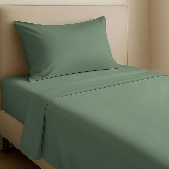 Organic California Design Den XL Twin Sheets Set – Natural Cotton Sheets with 12 quot Pockets Soft Sateen Weave Breathable and Durable Bedding Set for Dorm Rooms College Sage Green – Dark Classic