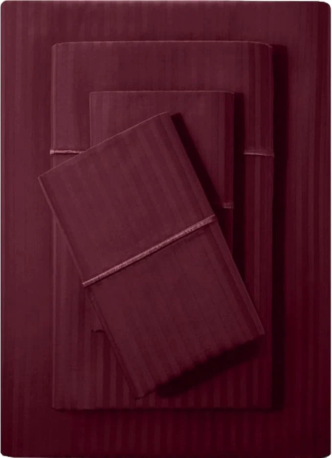 Safe Feather amp Stitch 500 TC King Size Damask Bed Sheet Set Cotton Soft Breathable Bedsheets 4 Piece 18 quot Deep Pockets Sateen Weave Striped Bedding Mattress Resort Hotel Luxury- Burgundy Stripe Traditional
