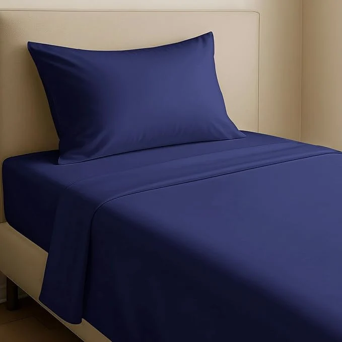Artisan California Design Den Twin Bed Sheets Set – Natural Cotton Sheets with 12 quot Pockets Soft Sateen Weave Breathable and Durable Bedding Set for Dorm Rooms College Navy Blue Fast