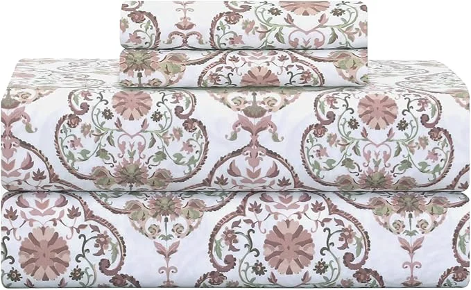 Refined Feather amp Stitch Printed 500 TC Twin Size 3pc Damask Bed Sheet Set Soft Cotton Breathable Bedsheets 18 quot Deep Pockets Sateen Weave Striped Bedding Mattress Resort Hotel Luxury – Floral Bloom Efficient