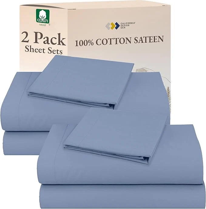 California Design Den Cotton 2-Pack Twin XL Sheet Sets Soft amp Durable Twin Extra Long Sheets with 12 quot Pockets Twin XL Sheets with Sateen Sheets Blue Hydrangea Effective