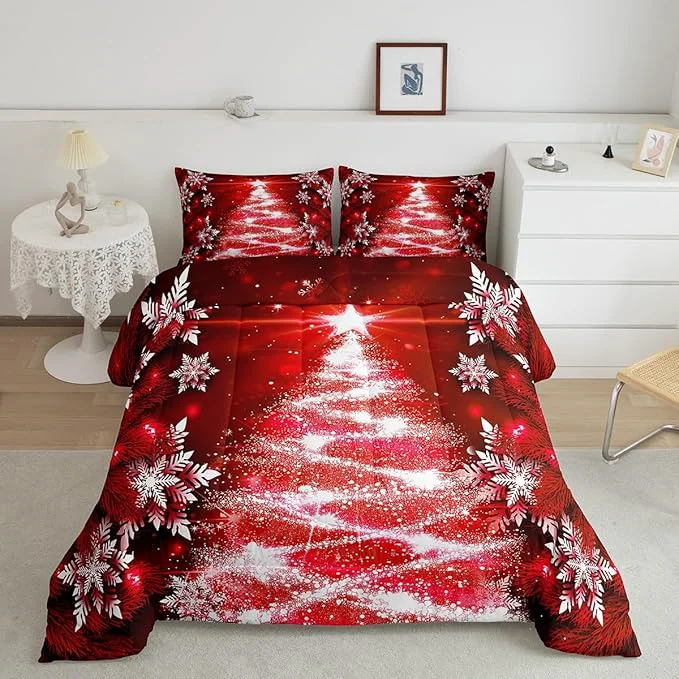 Reliable Feelyou Christmas Tree Comforter Set for Children Kids Boys Girls Luxury Chic Xmas Theme Bedding Set Glitter Snowflake Star Comforter Microfiber Red Duvet Set Room Decor Quilt Set Toddler Size Carefully Designed