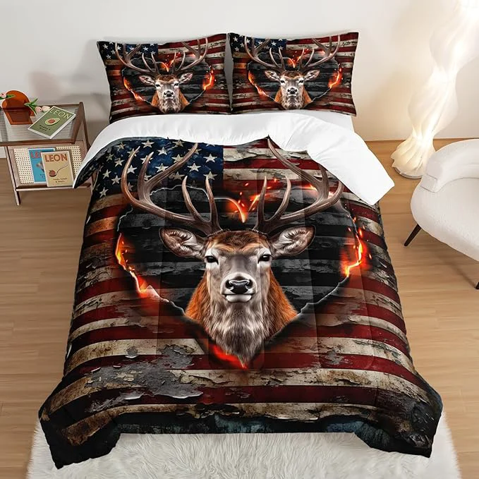 Innovative Deer Bedding Sets for Kids Boys Girls Room Decor Hunting Themed American Flag Bedding Comforter Sets Western Comforter Sets Camo Full Bedding Set with 2 Pillowcases. Smart