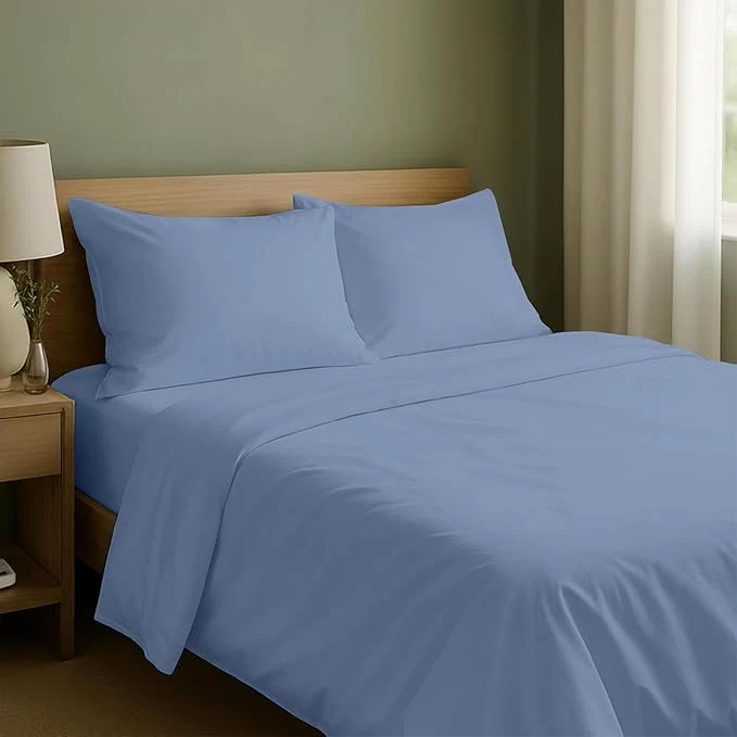 High-Quality California Design Den Queen Sheet Set – Natural Cotton Sheets Queen Size Bed Set with Deep Pockets Soft Sateen Weave Breathable and Durable Bedding Blue Hydrangea Certified