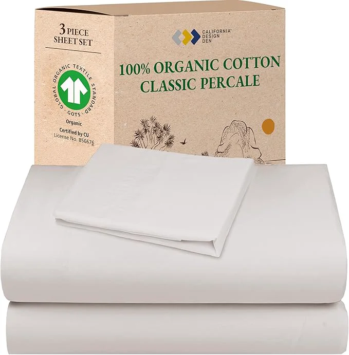 Lightweight California Design Den Twin Sheets Set – Organic Cotton Crisp Percale Deep Pockets Breathable and Durable Bedding Sheets amp Pillowcases – Stone True Beige Comfortable