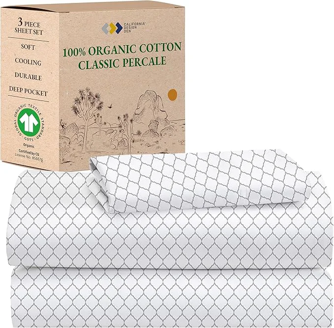 Traditional California Design Den Quatrefoil Grey Twin Sheet Set Organic Cotton Percale Sheets Deep Pocket Twin Sheets amp Pillowcase Set – Quatrefoil Grey Versatile