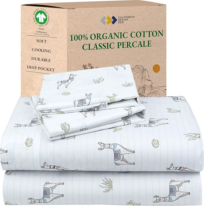 Comfortable California Design Den Printed Full Size Cotton Sheet Set Organic Cotton Percale Sheets Deep Pocket Sheets amp Pillowcase Set – Llama Crafted