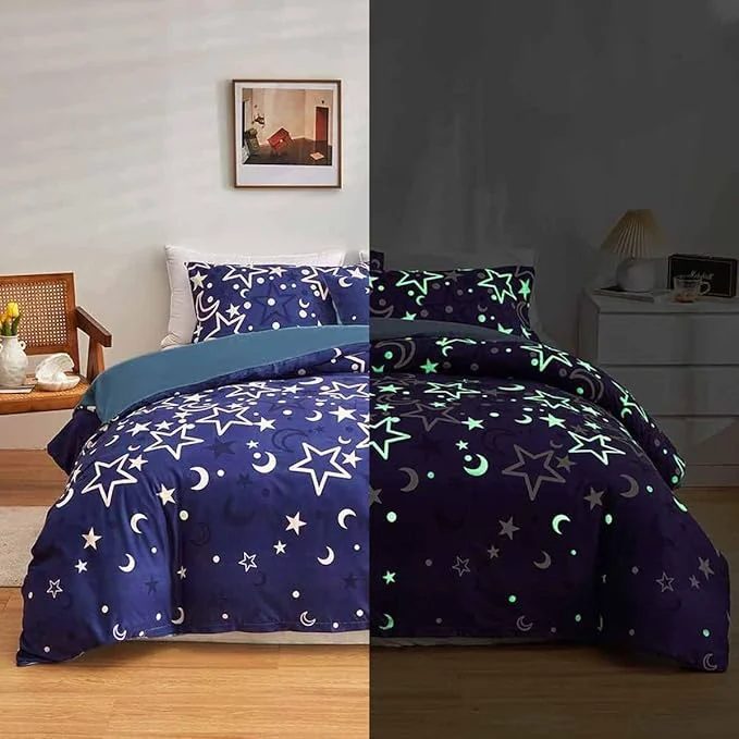 Premium Feelyou Galaxy Glow in The Dark Comforter Set for Girls Kids Twin Purple Universe Starry Night Bedding Set Super Soft Outer Space Stars Moon Comforter Girl Bedroom Glow Decor Bedding Quilted Duvet Long-Lasting