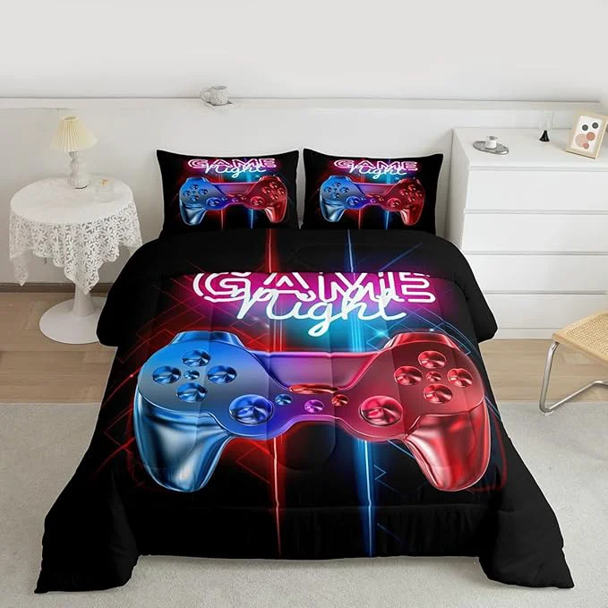 Exceptional Feelyou Boys Gaming Comforter Set King Size Teens Gamer Bedding Set Modern Blue Red Video Game Controller Comforter for Kids Decor Multi-Color Gamer Console Action Buttons Duvet Set Boys Next-Generation