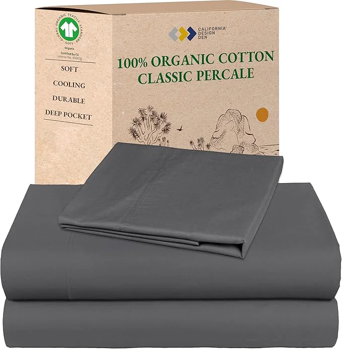Selected California Design Den Extra Long Twin Sheets Set – Soft Organic Cotton Crisp Percale Twin XL Sheet Sets with Deep Pockets Crisp Breathable amp Durable Bedding Dorm Essentials for Guys – Grey Practical