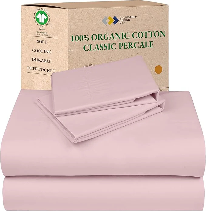 California Design Den Queen Sheet Set – Soft Organic Bed Sheets with Deep Pockets Crisp Percale Breathable and Durable Bedding Set Pink – Chalky Tone Modern