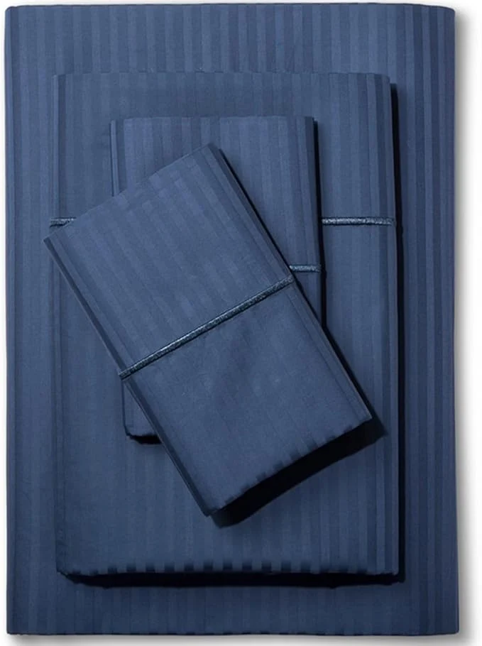 Healthy Feather amp Stitch 500 TC Split King Size Bed Sheet Set Cotton Soft Breathable Bedsheets 5 Piece 18 quot Deep Pockets Sateen Weave Striped Bedding Mattress Resort Hotel Luxury – Dark Blue Stripe Powerful
