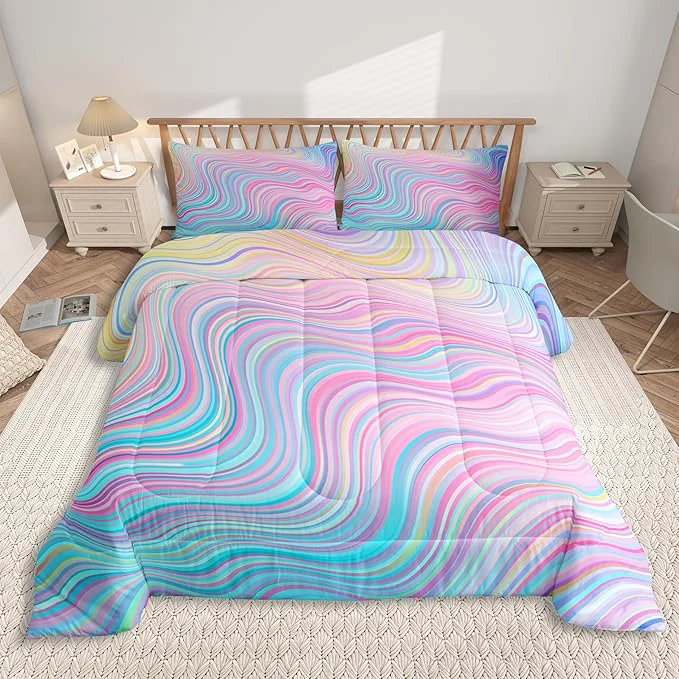 Consistent Feelyou Girls Pink Comforter Set Full Size Kids Rainbow Stripe Bedding Set for Boys Teens Women Die Tye Comforter Breathable Geometric Duvet Princess Decor Quilt 1 Comforter with 2 Pillowcase Lightweight