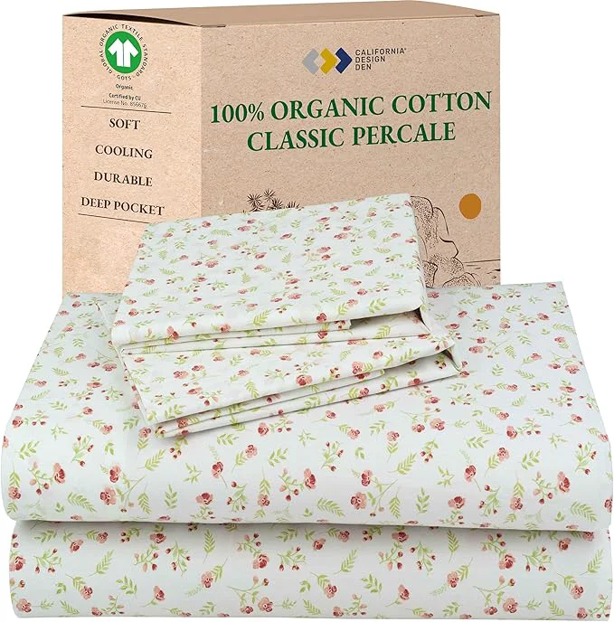 Exclusive California Design Den Full Sheet Set Floral Organic Cotton Percale Sheets Deep Pocket Full Sheets amp Pillowcase Set – Floral Authentic