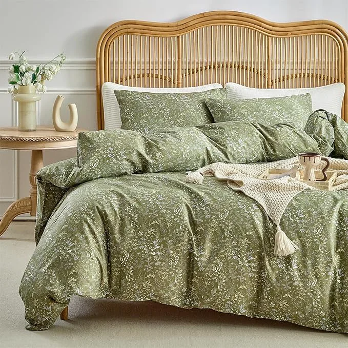 Reliable mixinni 3 Pieces Duvet Covers King Size Cotton Comforter Cover Wildflower Printed on Army Green Floral Bedding Set with Zipper Closure 4 Ties 1 Duvet Cover 104 quot x90 quot 2 Pillow Cases 20 quot x36 quot Proven