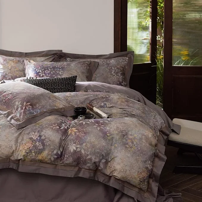 Green mixinni Vintage Floral Duvet Cover Set – King Size Long Staple Cotton Percale Reversible Purple Floral Bedding Set with Zipper Closure 3-Piece Luxury Duvet Cover with 2 Pillow Shams 20 quot x36 quot Genuine