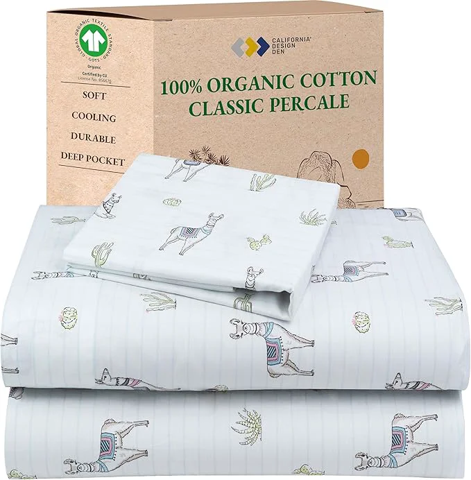 Effective California Design Den Printed Twin Extra Long Sheet Set Organic Cotton Percale Sheets Deep Pocket Twin XL Sheets amp Pillowcase Set – Llama Trusted