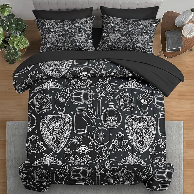 Elegant Comforter Set King Size Medieval Retro Halloween 7 Pcs Bedding for Kids and Adults Gothic Vintage Bed Sheet Sets with Fitted Sheet 2 Pillowcases amp 2 Shams for Bedroom Bed Decor Minimalist