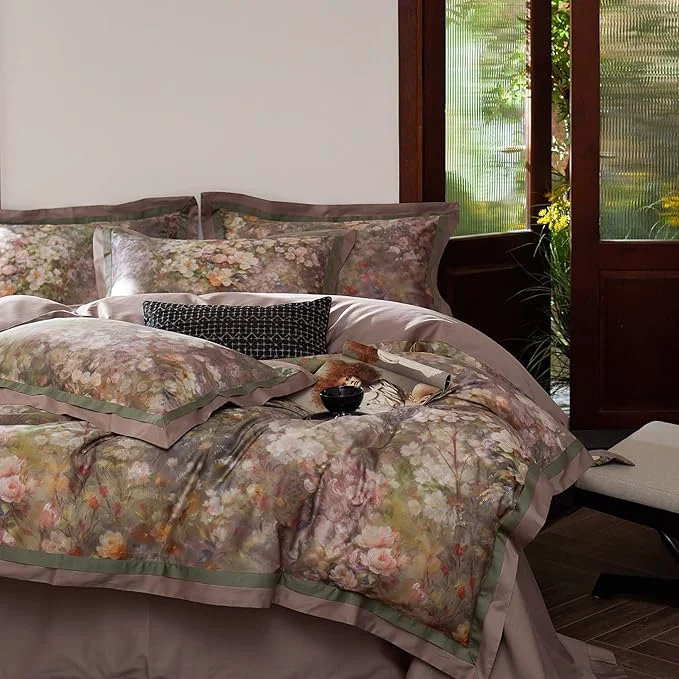 Crafted mixinni Vintage Floral Duvet Cover Set – King Size Long Staple Cotton Percale Reversible Garden Style Bedding Set with Zipper Closure 3-Piece Luxury Duvet Cover with 2 Pillow Shams 20 quot x36 quot Organic
