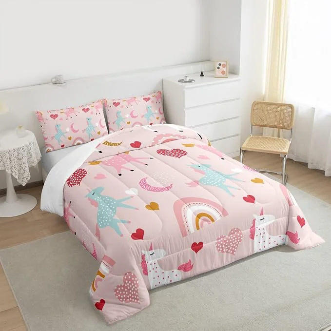 User-Friendly Feelyou Girls Unicorn Comforter Set Toddler Size Kids Cute Pink Rainbow Horse Decor Comforter for Unicorn Lover Daughter Bedding Set Boho Star Moon Duvet Set 1 Comforter 1 Pillowcases Toddler Trusted