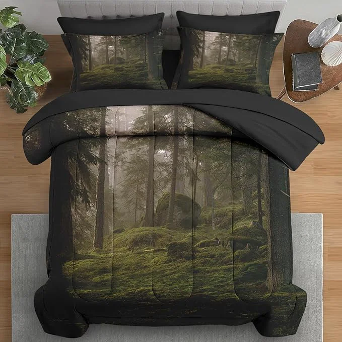 Comfortable Comforter Set Twin Size Tree Forest 5 Pcs Bedding for Kids and Adults Mystic Mountain Plant Leaf Bed Sheet Sets with Fitted Sheet Pillowcase amp Sham for Bedroom Bed Decor Contemporary