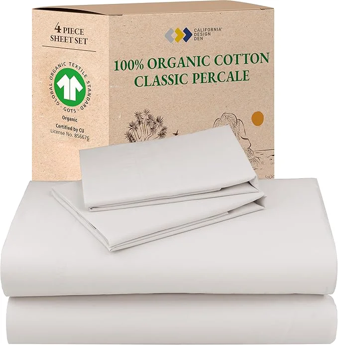 Versatile California Design Den King Size Sheet Set – Organic Cotton Crisp Percale Sheets King Size Deep Pockets Breathable and Durable Bedding Set – Stone True Beige Verified