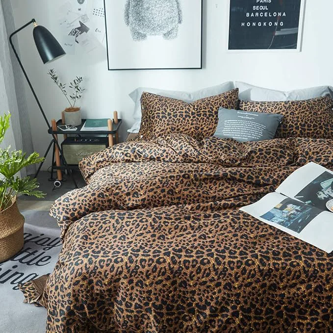 Secure mixinni Leopard Print Duvet Cover Queen Size Long Staple Cotton Queen Bedding Set with Zipper Closure Ties for Man and Woman Ultra Soft and Easy Care 3pcs Queen Size Dependable