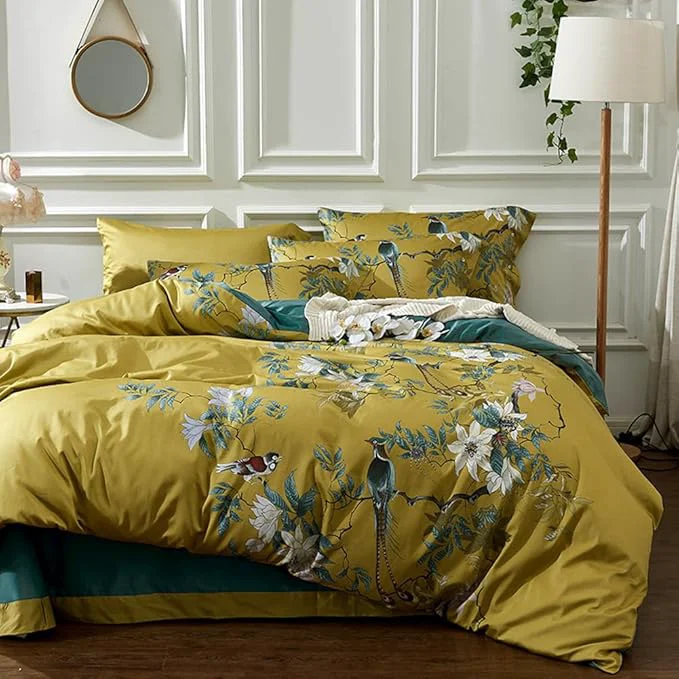 Recyclable mixinni Duvet Cover California King Size Floral Bird Pattern Cotton Duvet Cover Set with Zipper Closure and Ties for Women and Men Ultra Soft Breathable Easy Care-California King Size Efficient