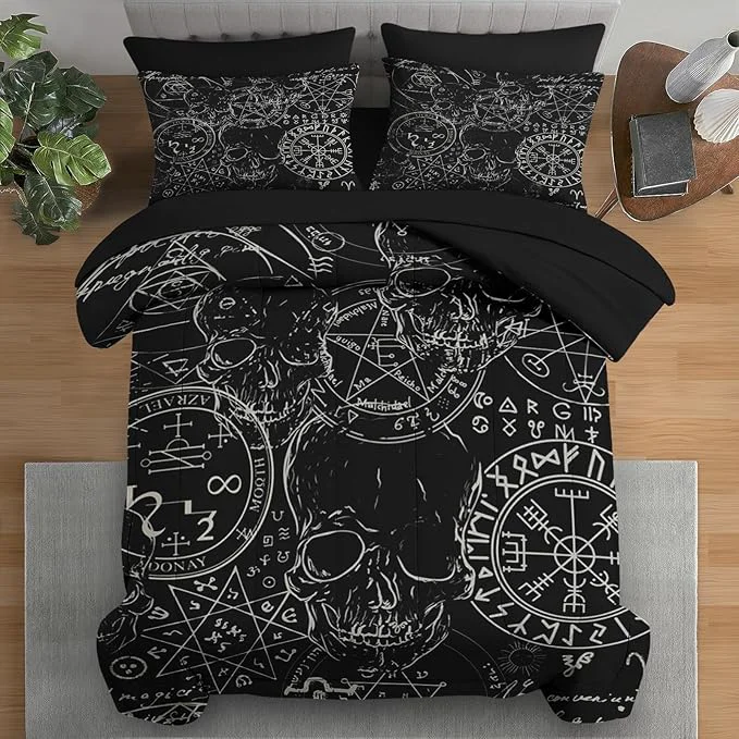Classic Comforter Set Queen Size Pentagram Retro 7 Pcs Bedding for Kids and Adults Halloween Vintage Bed Sheet Sets with Fitted Sheet 2 Pillowcases amp 2 Shams for Bedroom Bed Decor High-Quality