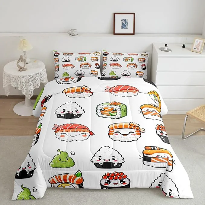 Fine Crafted Feelyou Sushi Pattern Comforter Set Japanese-Style Bedding Set for Kids Boys Girls Teens Food Theme Comforter Cute Cartoon Japanese Sushi Duvet Set Room Decor Quilt Set King Size Microfiber High-Grade