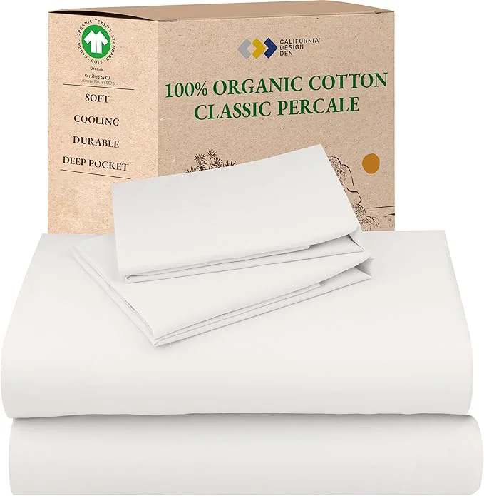 Premium Material California Design Den Full Size Bed Sheets Set – Soft Organic Cotton Sheets with Deep Pockets Crisp Percale Breathable and Durable Bedding Set – True Ivory