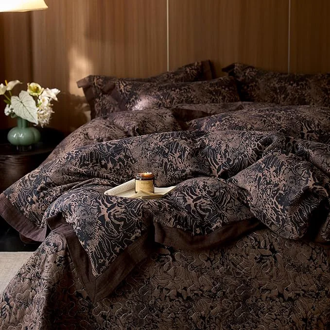 Green mixinni Duvet Cover Set King Vintage Opulence Yarn-Dyed Jacquard Double-Layer Cotton Comforter Cover with Wide Corner Design Retro Art Pattern Bedding Set with 2 Pillowcases for Men amp Women Next-Generation