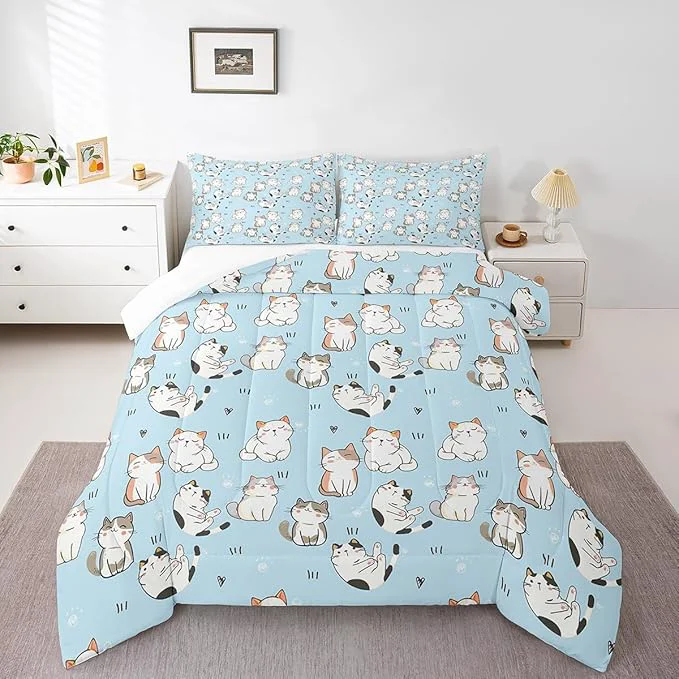 Trusted Erosebridal Cat Duvet Insert King Kawaii Garfield Cat Bedding Set for Kids Boys Girls Paw Print Love Heart Comforter Set Cartoon Animals Soft Quilt 3 Pieces Blue Convenient
