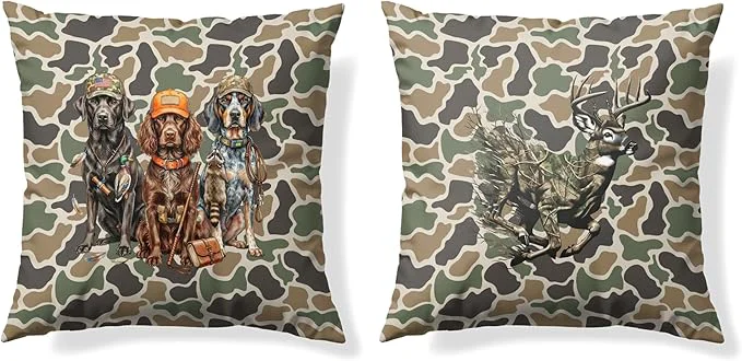 Next-Generation Vintage Camo Labrador Retriever Mallard Deer Duck Throw Pillow Covers 18×18 Set of 2 Dog Hunting Pillowcase Camouflage Farm Animal Decorative Pillow Covers Camouflage Wild Animal Decor（88） Innovative