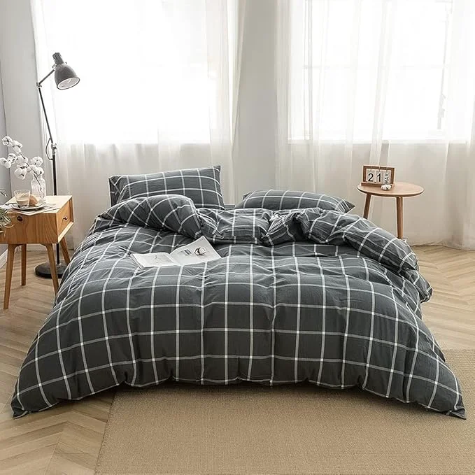 Original FACE TWO FACE Bedding Duvet Cover Set Washed Cotton Duvet Cover Linen Like Textured Breathable Durable Soft Comfy King Light Gray Healthy