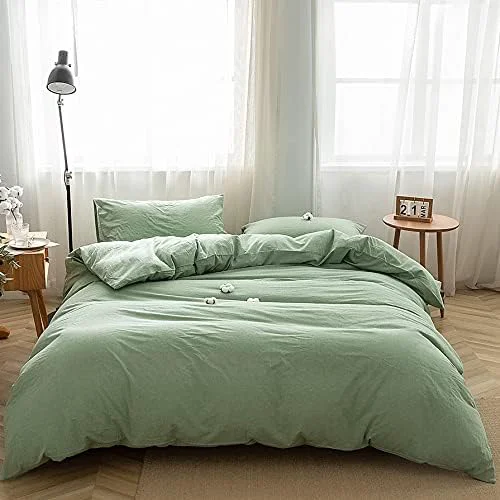 Proven FACE TWO FACE Bedding Duvet Cover Set Washed Cotton Duvet Cover Linen Like Textured Breathable Durable Soft Comfy Queen Green Innovative