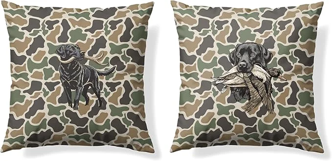 Official Vintage Camo Labrador Retriever Mallard Duck Throw Pillow Covers 18×18 Set of 2 Dog Hunting Pillowcase Camouflage Farm Animal Decorative Pillow Covers Camouflage Wild Animal Decor（85） Consistent