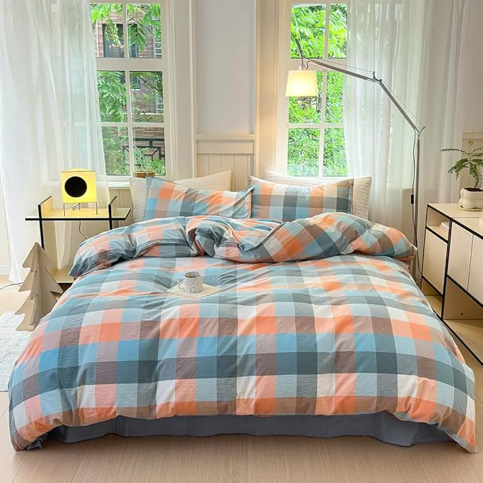 Relaxed FACE TWO FACE Bedding Duvet Cover Set Washed Cotton Duvet Cover Linen Like Textured Breathable Durable Soft Comfy Twin Yunxi Powder User-Friendly
