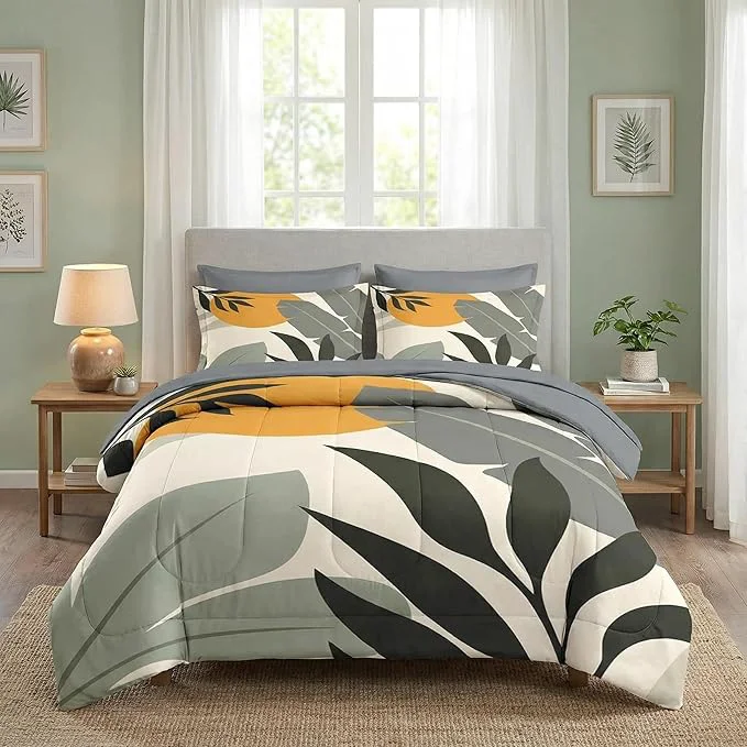 Contemporary Comforter Set Queen Size Tropical Palm Leaves 7 Pcs Bedding for Kids and Adults Vintage Monstera Bed Sheet Sets with Fitted Sheet 2 Pillowcase amp 2 Sham for Bedroom Bed Decor Quality