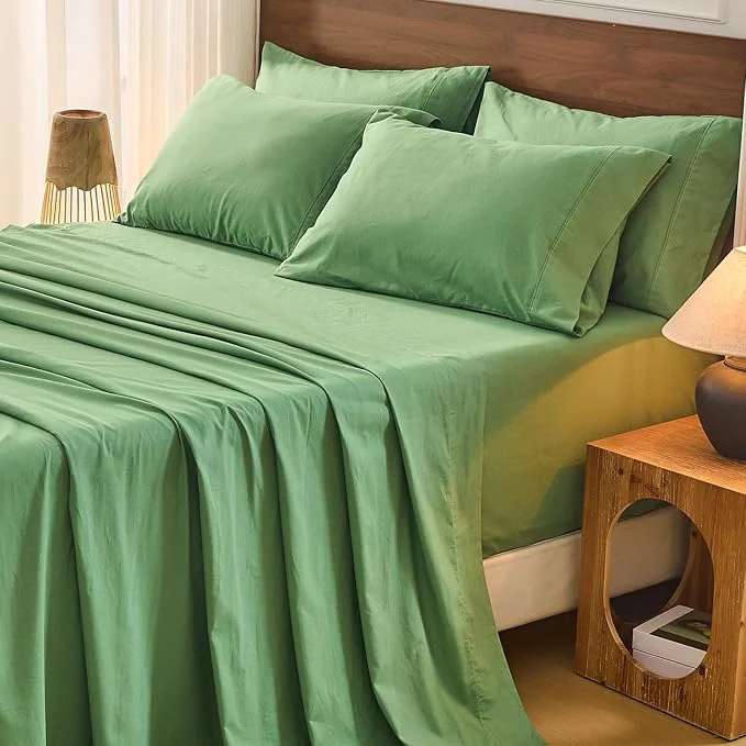 Environmentally Friendly Bedlifes French Flax Linen Sheets Set King Size – 6 Piece Extra Deep Pocket 18-24 quot Soft Breathable King Bed Sheets with Temperature Regulating amp Moisture-Wicking Sage Green Stylish