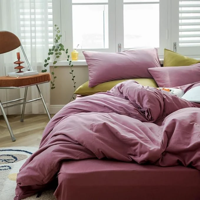 Exclusive Purple Bedding Duvet Cover Twin XL 3 Pieces Pale Mauve Duvet Cover Boho Solid Bedding Set Luxury Soft Jersey Knit Cotton Comforter Cover with 2 Pillowcases Breathable Soft Mauve Color Bedding Set Carefully Designed
