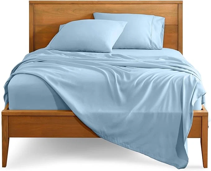 Crafted Bare Home Split Head Flex King Sheet Set – 1800 Ultra-Soft Microfiber Bed Sheets – Double Brushed – Deep Pockets – Easy Fit – 4 Piece Set – Bedding Sheets amp Pillowcases Light Blue Original