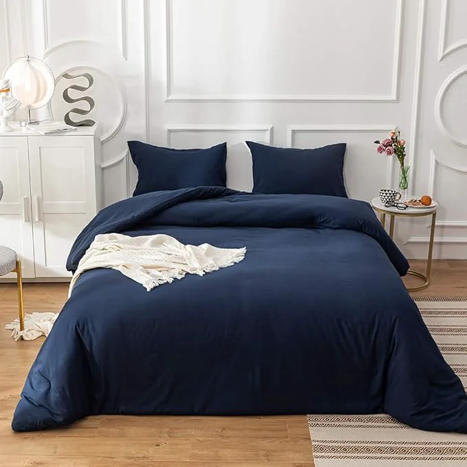 Effective CLOTHKNOW Dark Blue Queen Comforter Set Blue Bedding Comforter Sets Soft Navy Blue Comforter Queen with 2 x Pillow Cases Lightweight