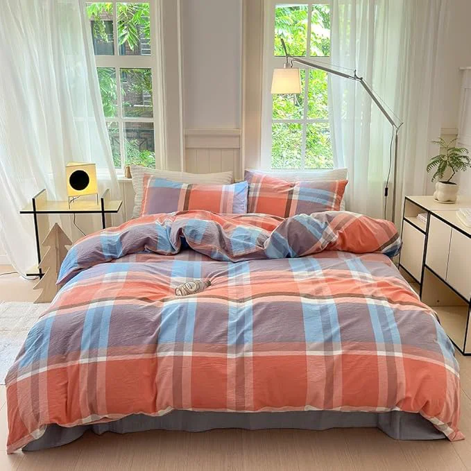 Refined FACE TWO FACE Bedding Duvet Cover Set Washed Cotton Duvet Cover Linen Like Textured Breathable Durable Soft Comfy Twin Time Blue Unique