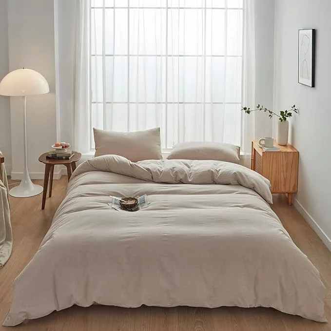 Trusted FACE TWO FACE Bedding Duvet Cover Set Washed Cotton Duvet Cover Linen Like Textured Breathable Durable Soft Comfy Queen Tannish Linen Grey Outstanding