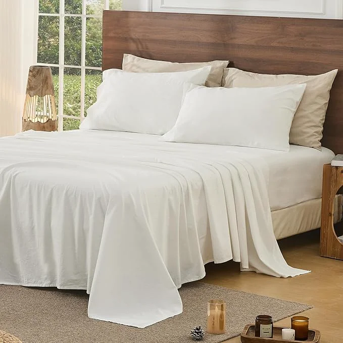 Original Bedlifes French Pure Linen Sheets Queen Size Breathable and Cooling Flax Sheet Set Soft Durable and Moisture Wicking 16 Inch Deep Pocket-4 Piece Queen White Fast