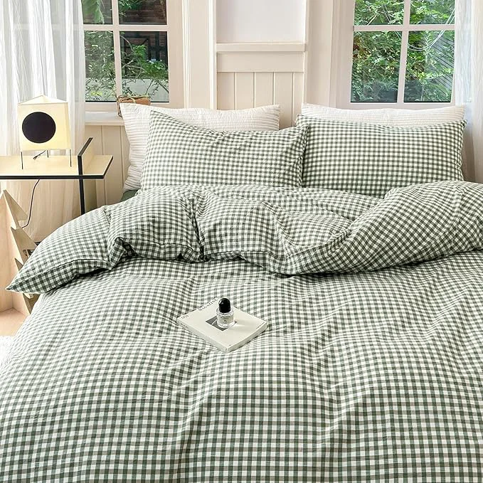 Fine Crafted LifeTB Green Gingham Duvet Cover Twin XL 3 Pieces Green Grid Duvet Cover Washed Cotton Checkered Plaid Comforter Cover with Zipper Ties 2 Pillowcases Soft Farmhouse Plaid Bedding Set Breathable World-Class