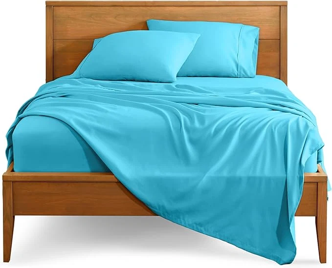 Crafted Bare Home Split Head Flex King Sheet Set – 1800 Ultra-Soft Microfiber Bed Sheets – Double Brushed – Deep Pockets – Easy Fit – 4 Piece Set – Bedding Sheets amp Pillowcases Aqua Flexible