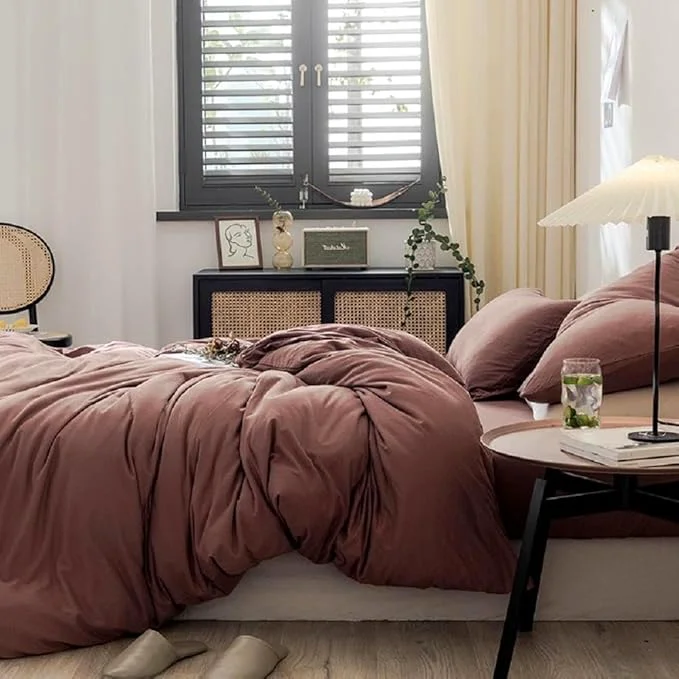 Efficient LifeTB Brick Red Duvet Cover Twin XL Size Soft Jersey Knit Cotton Bedding Set Minimalist Clay Rust Red Comforter Cover 3 Pieces Solid Color Bedding Knitted Cotton Duvet Cover with 2 Pillowcases Eco-Friendly