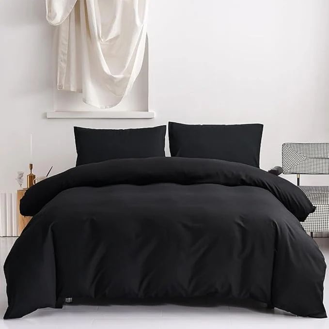 Fast CLOTHKNOW Black Queen Comforter Set 3Pcs Solid Black Bedding Comforter Sets Boys Men Comforter Soft Queen Comforter with 2 x Pillow Cases Innovative